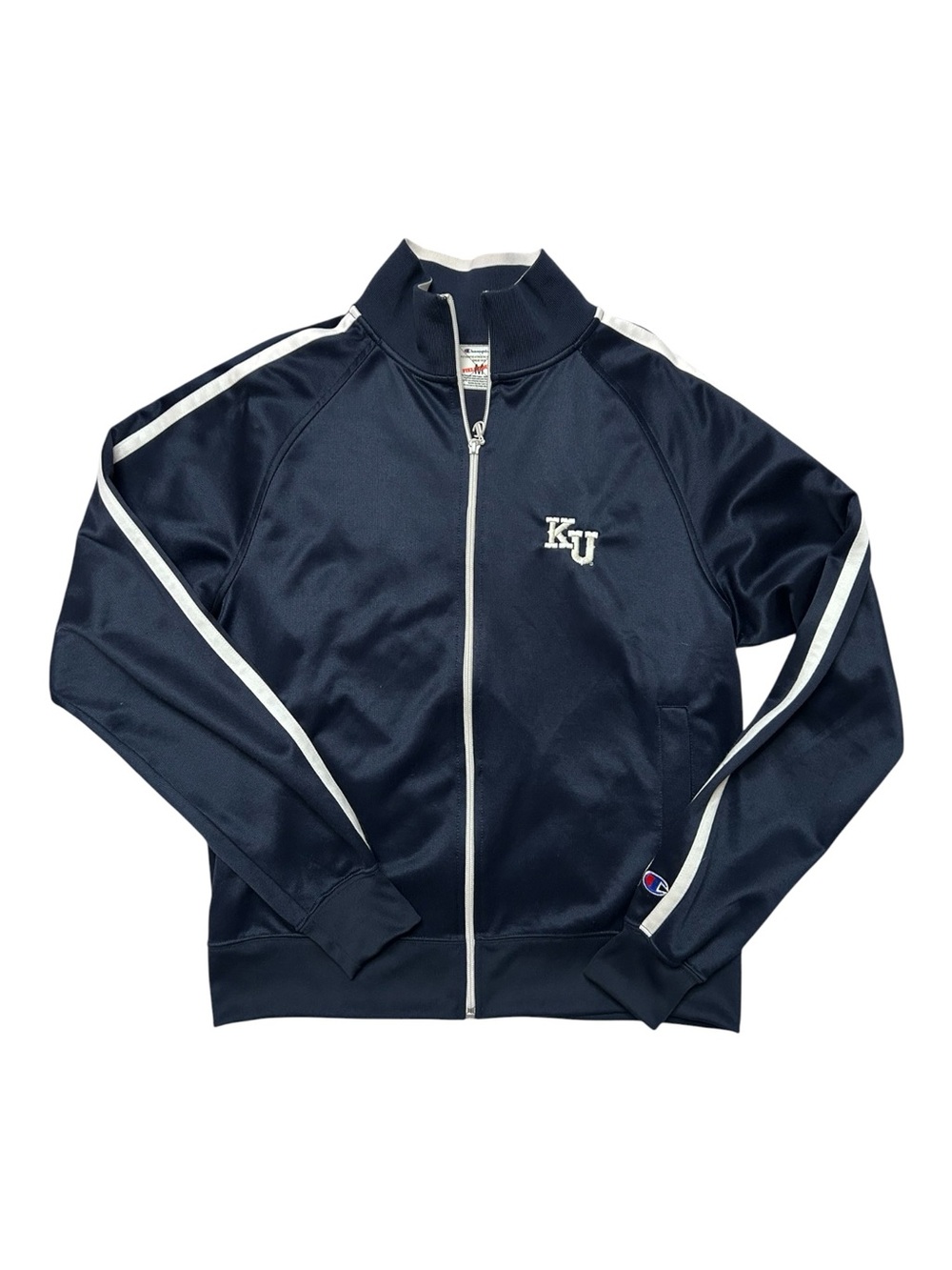 Champion Kansas Jayhawks Navy Track Jacket with White Stripe Details